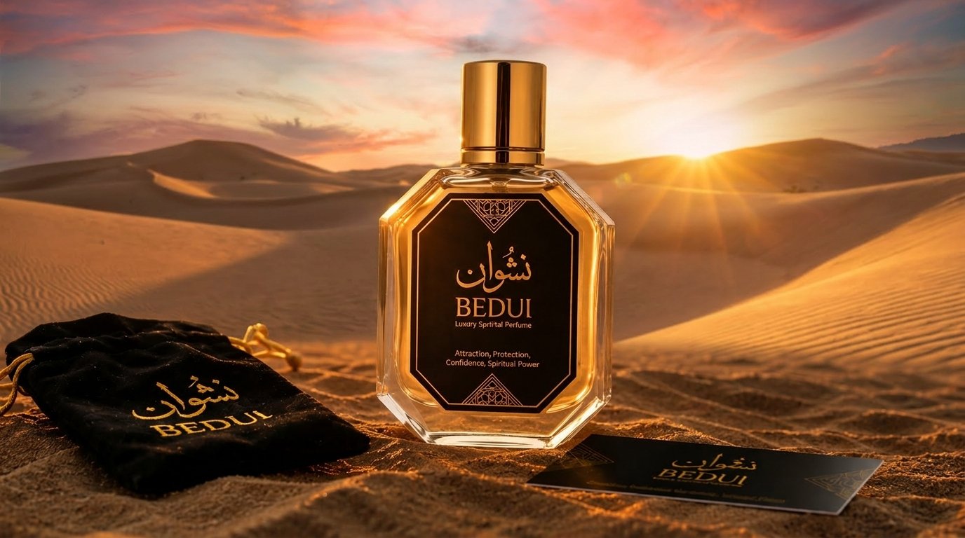 BEDUI NSHWAN complete gift set showing all components including seal and barcode